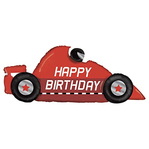 Party Factory Folienballon Happy Birthday Rennwagen, 109x43cm, rot, Shape Heliumballon, Luftballon für Geburtstag, Kindergeburtstag von Party Factory