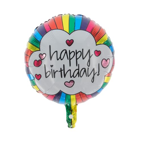 Party Factory Folienballon - Happy Birthday - bunter Regenbogen Luftballon, Ø 45 cm, Konfetti Ballon, Geburtstag, Heliumballon von Party Factory