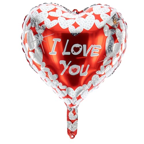 Party Factory Folienballon - I Love You - Herz Luftballon 45cm, silber/rot, Heliumballon zur Verlobung, Hochzeit, Jahrestag von Party Factory