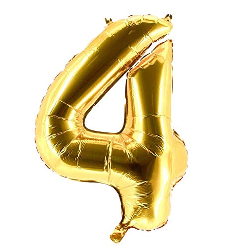 Party Factory XXL Folienballon Zahl 4, Luftballon 100cm, gold, Geburtstag, Abi, Jubiläum, Party Ballon, Heliumballon, Deko von Party Factory