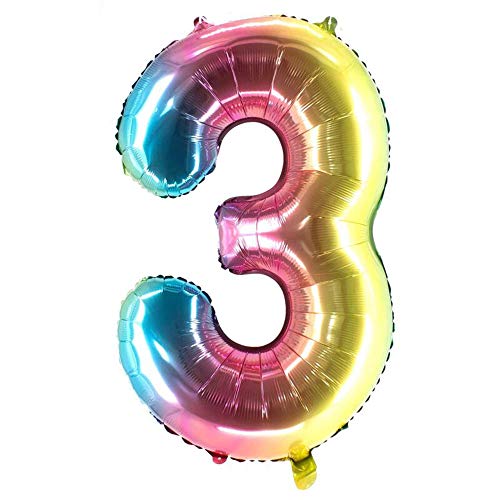 Party Factory XXL Folienballon Zahl 3, Luftballon 100cm, multicolor, Geburtstag, Abi, Jubiläum, Party Ballon, Heliumballon, Deko von Party Factory