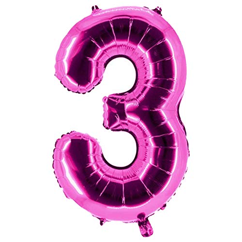 Party Factory XXL Folienballon Zahl 3, Luftballon 100cm, pink, Geburtstag, Abi, Jubiläum, Party Ballon, Heliumballon, Deko von Party Factory