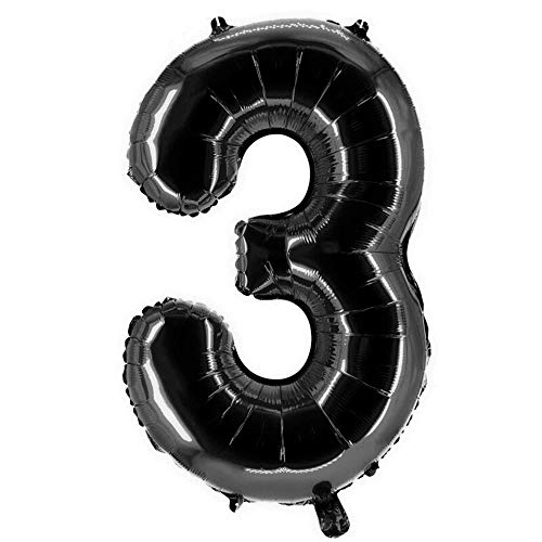 Party Factory XXL Folienballon Zahl 3, Luftballon 100cm, schwarz, Geburtstag, Abi, Jubiläum, Party Ballon, Heliumballon, Deko von Party Factory