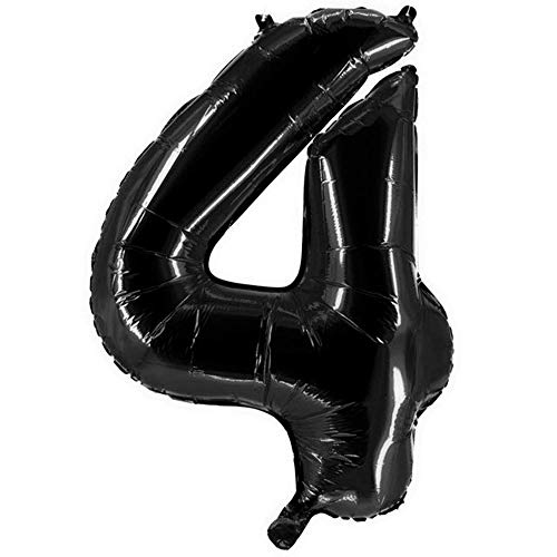 Party Factory XXL Folienballon Zahl 4, Luftballon 100cm, schwarz, Geburtstag, Abi, Jubiläum, Party Ballon, Heliumballon, Deko von Party Factory