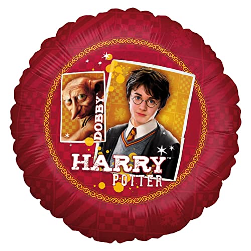 Party Factory `Harry Potter´ Folienballon, Ø45cm, rot, gold, Harry und Dobby, Hogwarts Zauberer Heliumballon zum Geburtstag von Party Factory