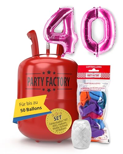 Party Factory – Helium Gasflasche 400L Komplett Set mit XXL Zahlenballon "40" Pink – Partydeko Ballongas Flasche mit Folienballon, 30 Latexballons & 40m Ballonschnur – Für Geburtstage & Feiern Party Factory – Helium Gasflasche 400L Komplett Set mit XXL Zahlenballon "40" Pink – Partydeko Ballongas Flasche mit Folienballon, 30 Latexballons & 40m Ballonschnur – Für Geburtstage & Feiern von Party Factory