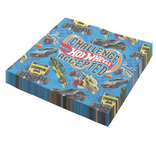 Party Factory `Hot Wheels´ 20 Papier Servietten, 33x33cm, bunt, 3-lagig, Einwegservietten für Kindergeburtstag oder Mottoparty von Party Factory