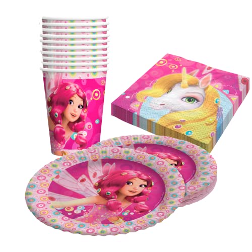 Party Factory `Mia & Me´ 40-teiliges Party Set mit 10 Bechern 250ml, 10 Tellern Ø 23cm und 20 Servietten 33x33cm, Partygeschirr für Geburtstag und Mottoparty von Party Factory