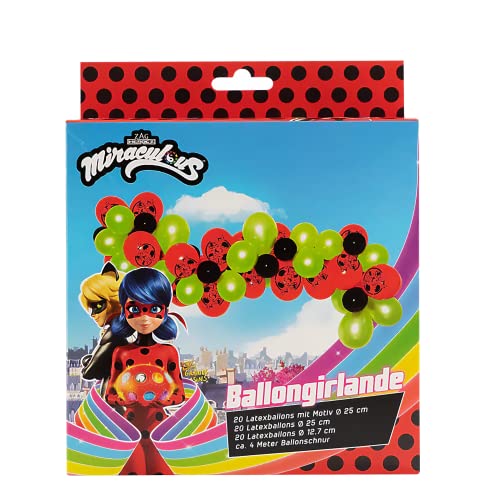 Party Factory `Miraculous´ Ballongirlande aus 60 grünen, roten und schwarzen Latexballons, Ø25 und 12cm, inklusive 4m Ballonband von Party Factory