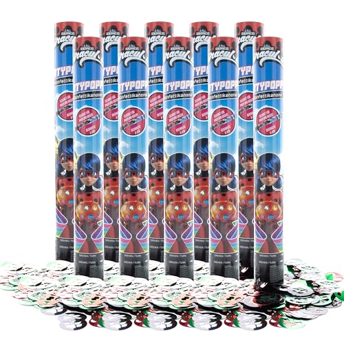 Party Factory `Miraculous´ Party Popper 10er Set, 40 cm Konfettikanone mit bunt schimmerndem Konfetti, bis zu 8 m Flughöhe von Party Factory