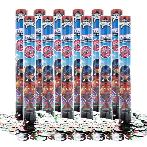 Party Factory `Miraculous´ Party Popper 12er Set, 40 cm Konfettikanone mit bunt schimmerndem Konfetti, bis zu 8 m Flughöhe von Party Factory