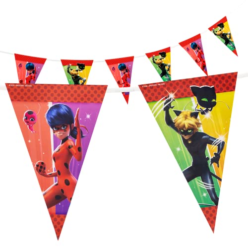 Party Factory `Miraculous´ Wimpelkette Papier mit 10 Wimpeln, Länge ca. 5 Meter, Party Girlande, Superhelden Geburtstagsdeko von Party Factory
