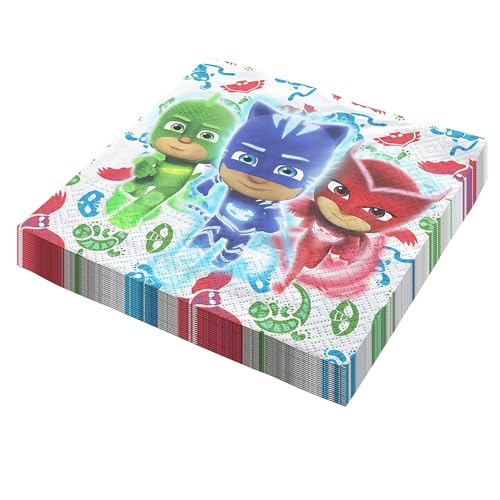 Party Factory `PJ Masks´ 20 Papier Servietten, 33x33cm, bunt, 3-lagig, Einwegservietten für Kindergeburtstag oder Mottoparty von Party Factory