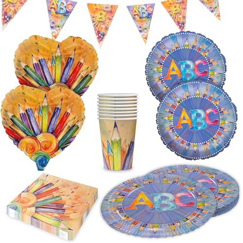 Party Factory Party-Set Back to School Neutral, 5-teiliges Partyset mit 20 Servietten, 8 Bechern, 8 Tellern, 1 Wimpelkette, 2 Folienballons Rund und 2 Folienballons Herz, Dekoration für Partys Party Factory Party-Set Back to School Neutral, 5-teiliges Partyset mit 20 Servietten, 8 Bechern, 8 Tellern, 1 Wimpelkette, 2 Folienballons Rund und 2 Folienballons Herz, Dekoration für Partys von Party Factory