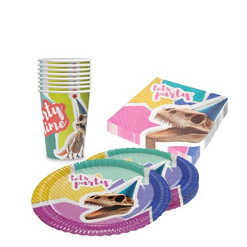 Party Factory Party-Set Dino Skelett, 3 teiliges Partyset mit 20 Servietten, 8 Bechern, 8 Tellern, farbenfrohe Dekoration für Kindergeburtstage und Partys Party Factory Party-Set Dino Skelett, 3 teiliges Partyset mit 20 Servietten, 8 Bechern, 8 Tellern, farbenfrohe Dekoration für Kindergeburtstage und Partys von Party Factory