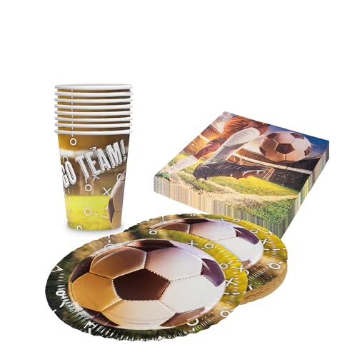 Party Factory Party-Set Fußball Realistisch, 3 teiliges Partyset mit 20 Servietten, 8 Bechern, 8 Tellern, farbenfrohe Dekoration für Kindergeburtstage und Partys von Party Factory