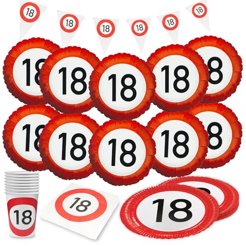 Party Factory Party-Set Happy Birthday 18, 5-teiliges Partyset mit 20 Servietten, 8 Bechern, 8 Tellern, 1 Wimpelkette und 10 Folienballons, farbenfrohe Dekoration für Geburtstage und Partys Party Factory Party-Set Happy Birthday 18, 5-teiliges Partyset mit 20 Servietten, 8 Bechern, 8 Tellern, 1 Wimpelkette und 10 Folienballons, farbenfrohe Dekoration für Geburtstage und Partys von Party Factory