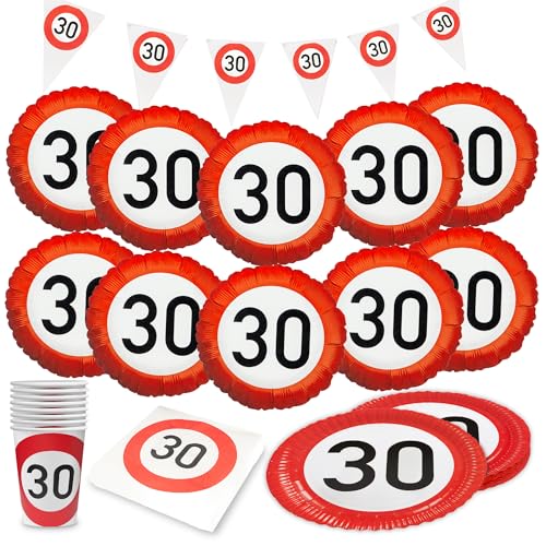 Party Factory Party-Set Happy Birthday 30, 5-teiliges Partyset mit 20 Servietten, 8 Bechern, 8 Tellern, 1 Wimpelkette und 10 Folienballons, farbenfrohe Dekoration für Geburtstage und Partys Party Factory Party-Set Happy Birthday 30, 5-teiliges Partyset mit 20 Servietten, 8 Bechern, 8 Tellern, 1 Wimpelkette und 10 Folienballons, farbenfrohe Dekoration für Geburtstage und Partys von Party Factory