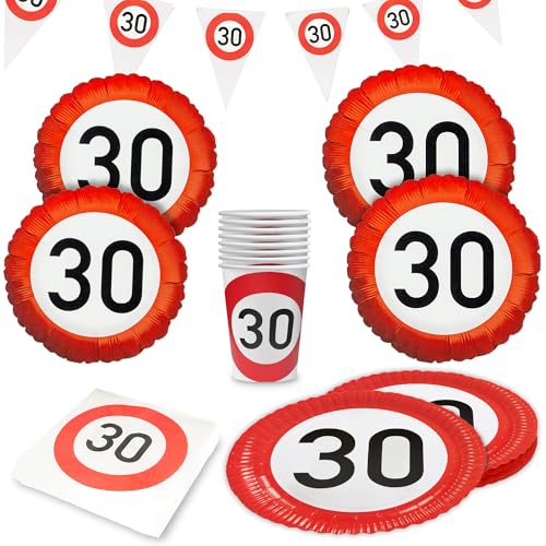 Party Factory Party-Set Happy Birthday 30, 5-teiliges Partyset mit 20 Servietten, 8 Bechern, 8 Tellern, 1 Wimpelkette und 4 Folienballons, farbenfrohe Dekoration für Geburtstage und Partys Party Factory Party-Set Happy Birthday 30, 5-teiliges Partyset mit 20 Servietten, 8 Bechern, 8 Tellern, 1 Wimpelkette und 4 Folienballons, farbenfrohe Dekoration für Geburtstage und Partys von Party Factory