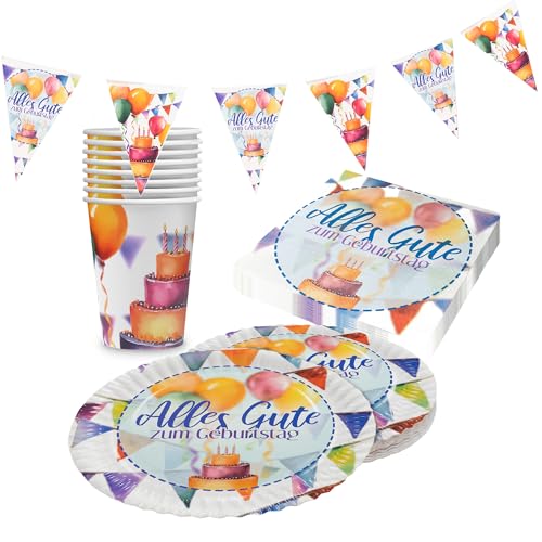 Party Factory Party-Set Happy Birthday Watercolor, 4 teiliges Partyset mit 20 Servietten, 8 Bechern, 8 Tellern und 1 Wimpelkette, farbenfrohe Dekoration für Kindergeburtstage und Partys Party Factory Party-Set Happy Birthday Watercolor, 4 teiliges Partyset mit 20 Servietten, 8 Bechern, 8 Tellern und 1 Wimpelkette, farbenfrohe Dekoration für Kindergeburtstage und Partys von Party Factory