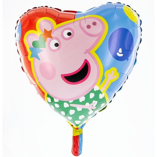 Party Factory `Peppa Wutz´ Folienballon Herz, Ø45cm, bunt, Peppa Pig, Schweinchen, Ferkel, Heliumballon zum Kindergeburtstag von Party Factory
