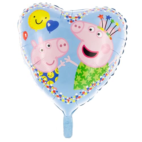 Party Factory `Peppa Wutz´ Folienballon Herz, Ø45cm, bunt, Peppa Pig und George, Schweinchen, Heliumballon zum Kindergeburtstag von Party Factory