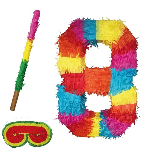 Pinata Zahlen Set 0-9 + Stab + Augenmaske Kinder Geburtstag Schlag-Pinata 50 x 35 x 8cm Dekoration Geburtstagsdeko (8) von Party Factory