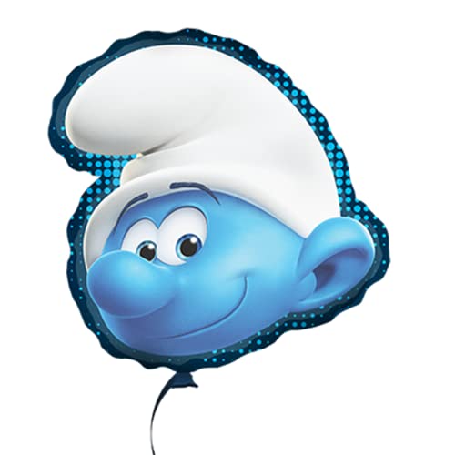 Party Factory `Schlümpfe´ Folienballon, Ø45cm, blau weiß, Happy Schlumpf Gesicht, Heliumballon the Smurfs zum Geburtstag von Party Factory