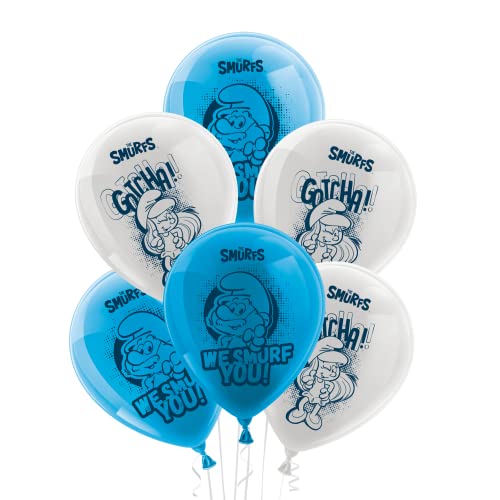 Party Factory `Schlümpfe´ Set aus 10 blauen und weißen Latexballons, Ø25cm, verschiedene Druckmotive, für Luft oder Helium von Party Factory
