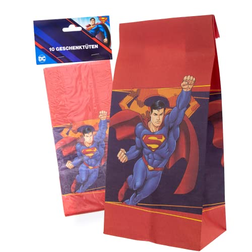 Party Factory `Superman´ 10 Partytüten inklusive Sticker, 10x20x6cm, bunt, Papiertüten für Mitgebsel, Kindergeburtstag von Party Factory