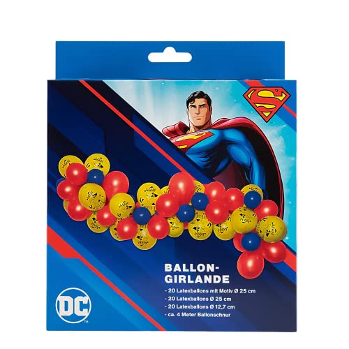 Party Factory `Superman´ Ballongirlande aus 60 roten, gelben und blauen Latexballons, Ø25 und 12cm, inklusive 4m Ballonband von Party Factory