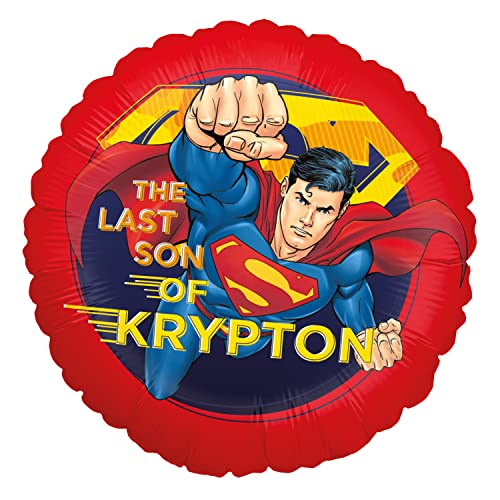 Party Factory Superman Folienballon `The Last Son of Krypton´, Ø45cm, blau, rot und gelb, Superhelden Heliumballon zum Geburtstag von Party Factory