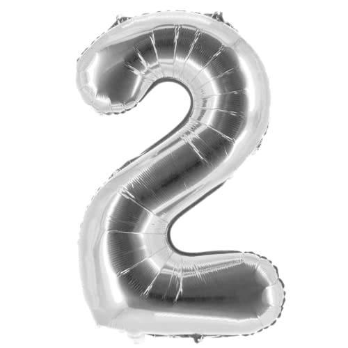 Party Factory XXL Folienballon Zahl 2, Luftballon 100cm, Silber, Geburtstag, Abi, Jubiläum, Party Ballon, Heliumballon, Deko von Party Factory