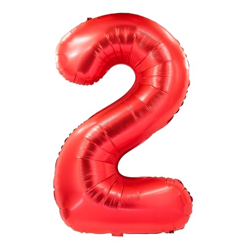 Party Factory XXL Folienballon Zahl 2, Luftballon 102 cm, rot, Geburtstag, Abi, Jubiläum, Party Ballon, Heliumballon, Deko von Party Factory