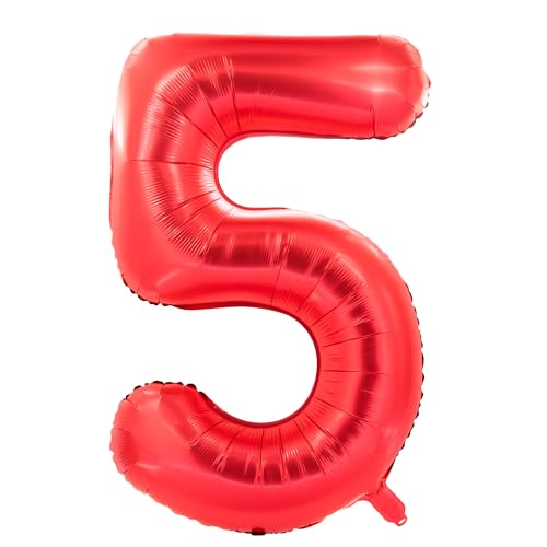 Party Factory XXL Folienballon Zahl 5, Luftballon 102 cm, rot, Geburtstag, Abi, Jubiläum, Party Ballon, Heliumballon, Deko von Party Factory