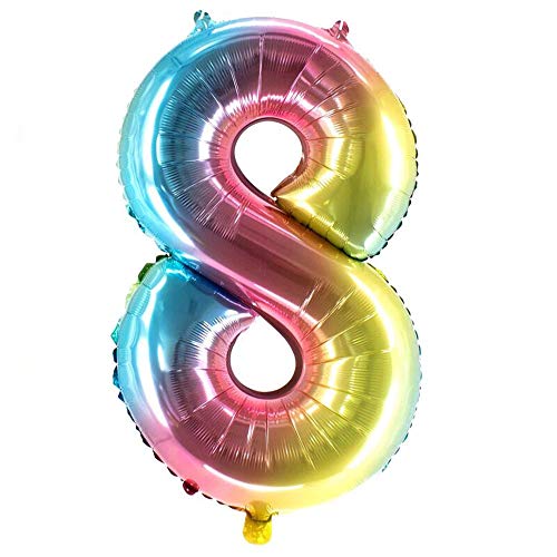 Party Factory XXL Folienballon Zahl 8, Luftballon 100cm, multicolour, Geburtstag, Abi, Jubiläum, Party Ballon, Heliumballon, Deko von Party Factory
