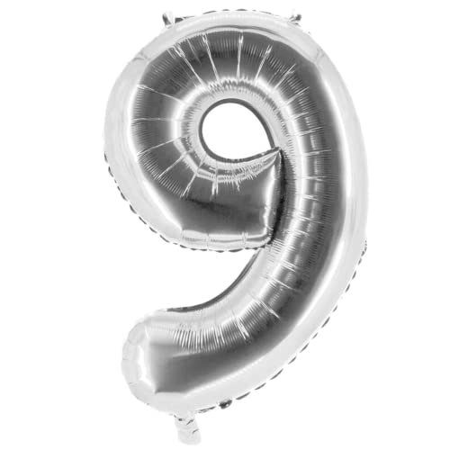 Party Factory XXL Folienballon Zahl 9, Luftballon 100cm, silber, Geburtstag, Abi, Jubiläum, Party Ballon, Heliumballon, Deko von Party Factory