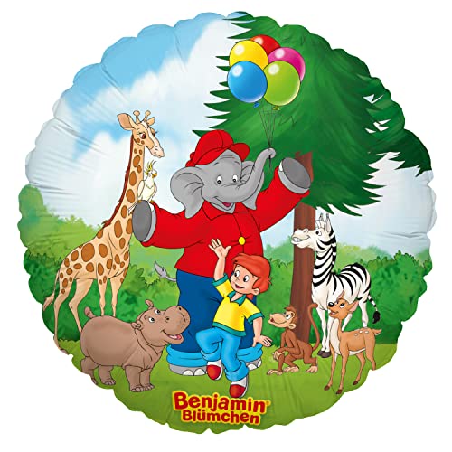 Party Factory `Zooparty´, Benjamin Blümchen Folienballon, bunt, Ø45cm, Heliumballon sprechender Elefant mit Otto und Zootieren von Party Factory