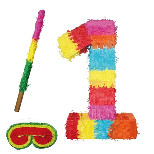 Pinata Zahlen Set 0-9 + Stab + Augenmaske Kinder Geburtstag Schlag-Pinata 50 x 35 x 8cm Dekoration Geburtstagsdeko (1) von Party Factory