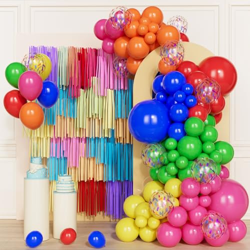 Bunt Luftballons 106 Stück Regenbogen Luftballon Girlande Bunte Heliumballons mit Konfetti Luftballons für Kindergeburtstag Hochzeit Babyparties Karneval Geburtstag Dekorationen von Party Forest