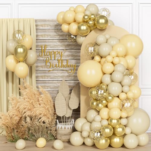 Luftballon Girlande Beige, 104 Stück Weißgold Ballon Girlande für Mädchen Frauen Boho Hochzeit Geburtstag Baby Shower Party Dekoration von Party Forest