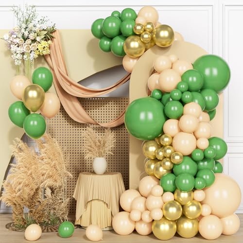 Luftballon Girlande Grün, 106 Stück Grün Beige Ballon Girlande für Hochzeit Geburtstag Safari Jubiläum Baby Shower Party Dekoration von Party Forest