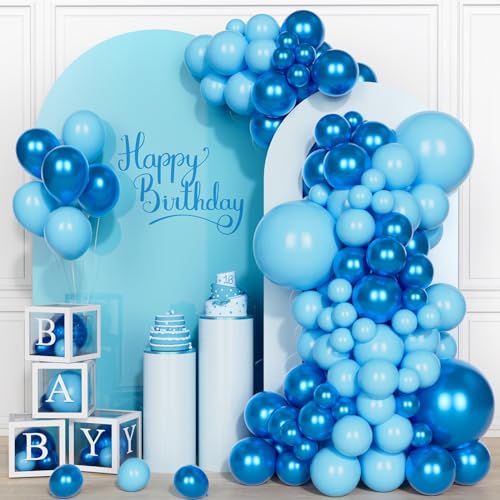 Luftballons Blau Ballon Girlande Blau mit Metallic Chrom Blau Helium Ballon für Jungen Männer Blaue Geburtstag Hochzeit Baby Shower Deko (106 Stück) von Party Forest