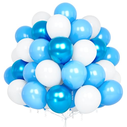 Luftballons Blau Weiss 60 Stück Blaue Luftballon Metallic Ballons Blau Weiße Luftballons mit Band für Babyparty Deko Junge Geburtstag Hochzeit Taufe Party Dekorationen von Party Forest