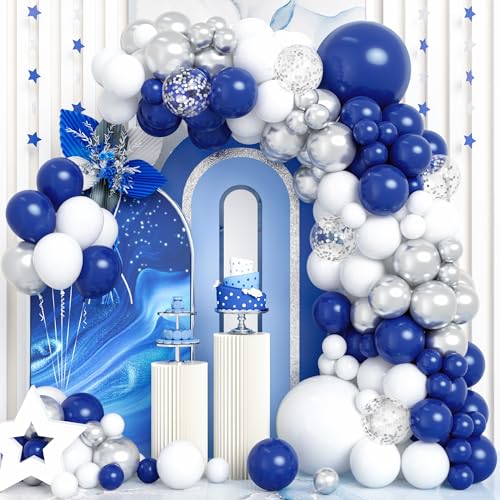 Luftballons Girlande Blau, 115 Stück Ballon Nachtblau Marine Dunkel Blau Weiß Silber Konfetti Luftballon Männer Junge Geburtstag Babyparty Hochzeit Verlobung Jahrestag Nautisches Dekora von Party Forest