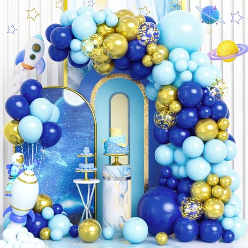 Luftballons Girlande Blau, 115 Stück Ballon Pastell Blau Marine Nachtblau Weiß Metall Gold Konfetti Ballons Männer Junge Geburtstag Babyparty Hochzeit Verlobung Jahrestag Nautisches Deko von Party Forest