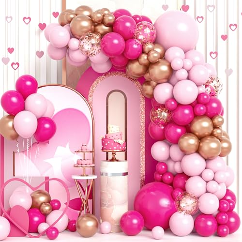 Luftballons Girlande Rosa, 115 Stück Ballon Pink Rosa Rosarot Roségold Konfetti Luftballon Mädchen Frauen Geburtstag Hochzeit Verlobung Valentinstag Jahrestag Prinzessin Thema Party Deko von Party Forest