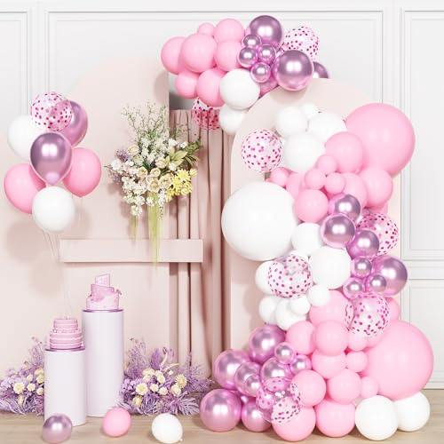Luftballons Rosa, Luftballons Girlande Rosa Weiß 104 Stück Pink Weiß Latex Ballon mit Metallic Konfetti Ballon für Mädchen Geburtstag Hochzeit Baby Party Deko von Party Forest