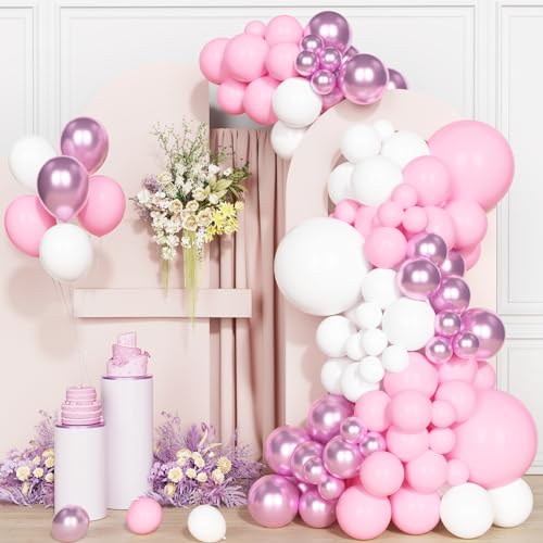 Luftballons Rosa, Luftballons Girlande Rosa Weiß 104 Stück Pink Weiß Latex Ballon mit Metallic Konfetti Ballon für Mädchen Geburtstag Hochzeit Baby Party Deko von Party Forest