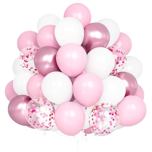 Luftballons Rosa Weiß, 60 Stück Pink und Weiße Helium Ballons mit Band Rosa Geburtstagsdeko fur Babyparty Deko Mädchen Hochzeit Geburtstag Taufe Party von Party Forest